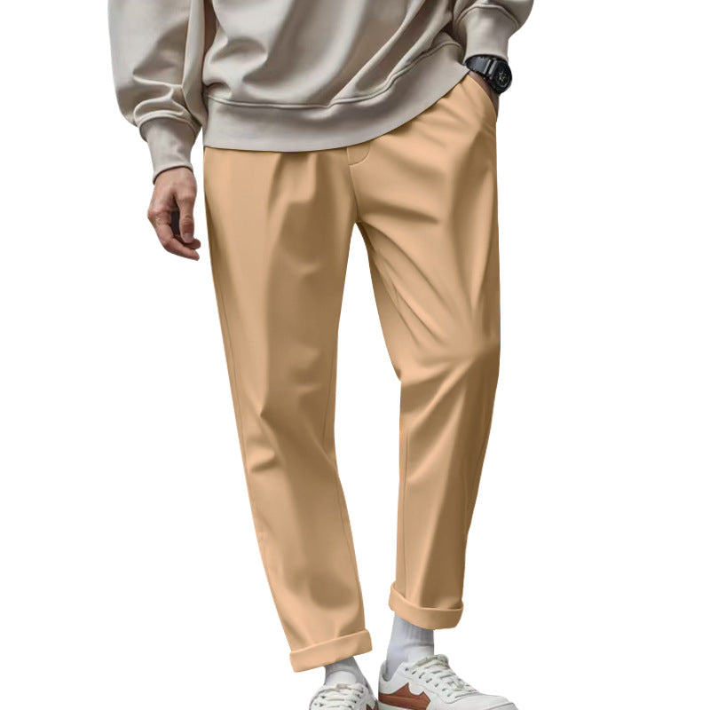 Men's casual trousers with pockets, drawstring waist, beige tan