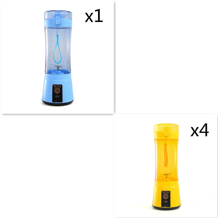 Portable electric fruit juicer mini blender set with light blue and yellow containers