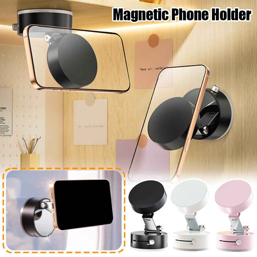 Magnetic car phone holder with suction cup base and adjustable clamp for smartphone