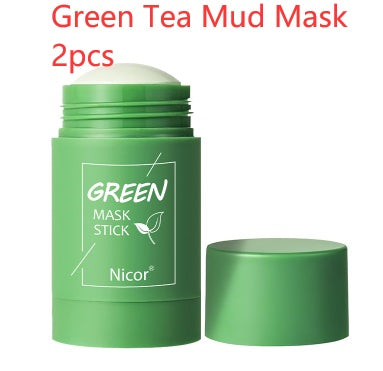 Green mask stick clay jar with matching lid, 2-piece set