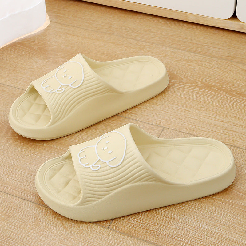Light beige cartoon dog slide slippers with open toe and quilted footbed