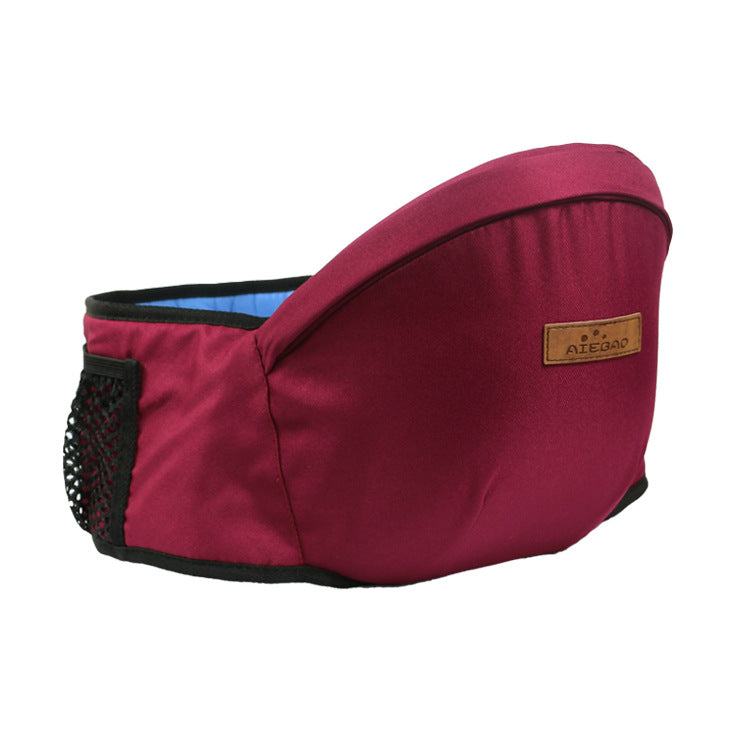 Red wine baby sitting stool with side mesh panel and curved padded seat