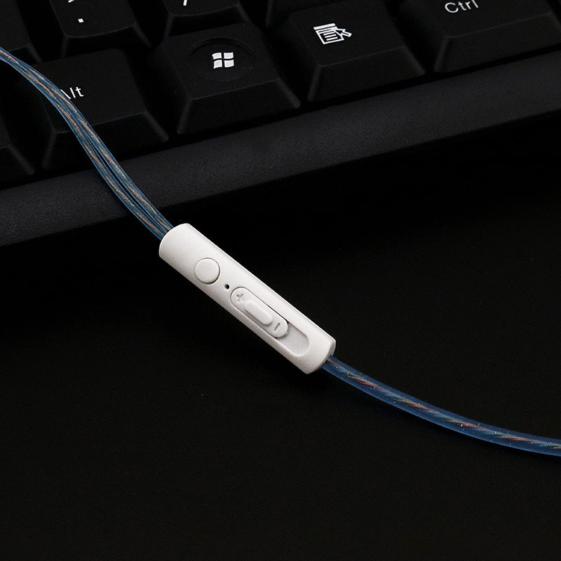 Wired in-ear headphone inline control with button and blue braided cable