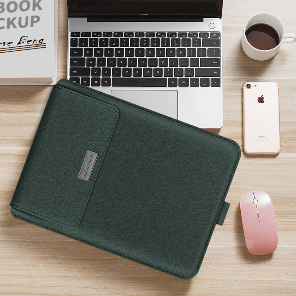 Green laptop sleeve case with front flap pocket