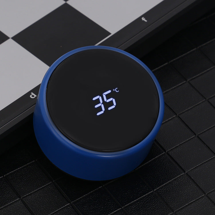 Blue 500ml smart vacuum water bottle close-up of round LED temperature screen