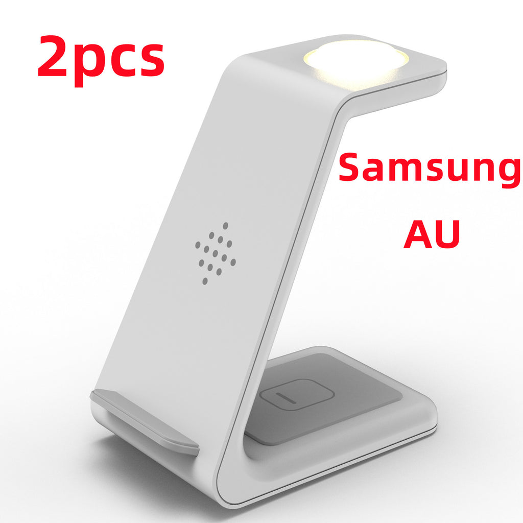 Wireless charging stand dock, white vertical phone cradle with glowing top pad