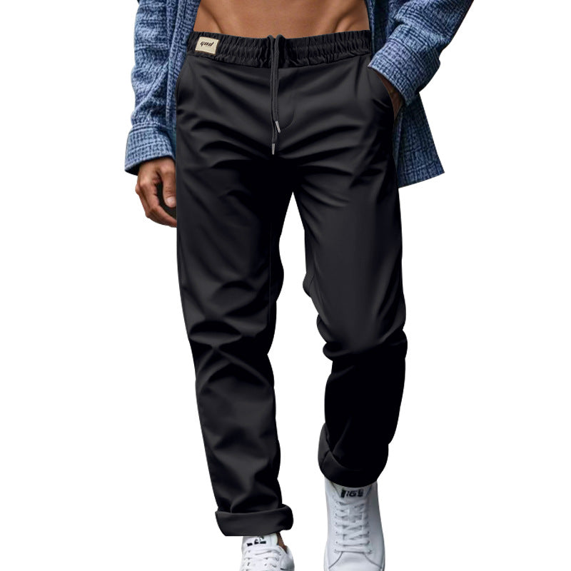 Men's casual trousers with pockets, drawstring waist, black