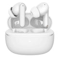 White wireless Bluetooth in-ear headphones with charging case, two earbuds