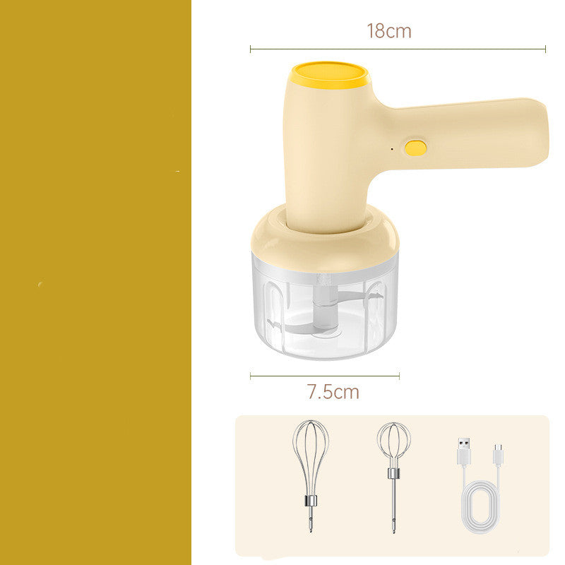 Handheld electric garlic chopper masher, beige with bowl and USB charging cable