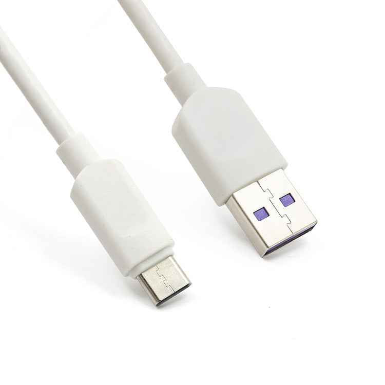 White USB-A to USB-C charging cable, close-up of connectors