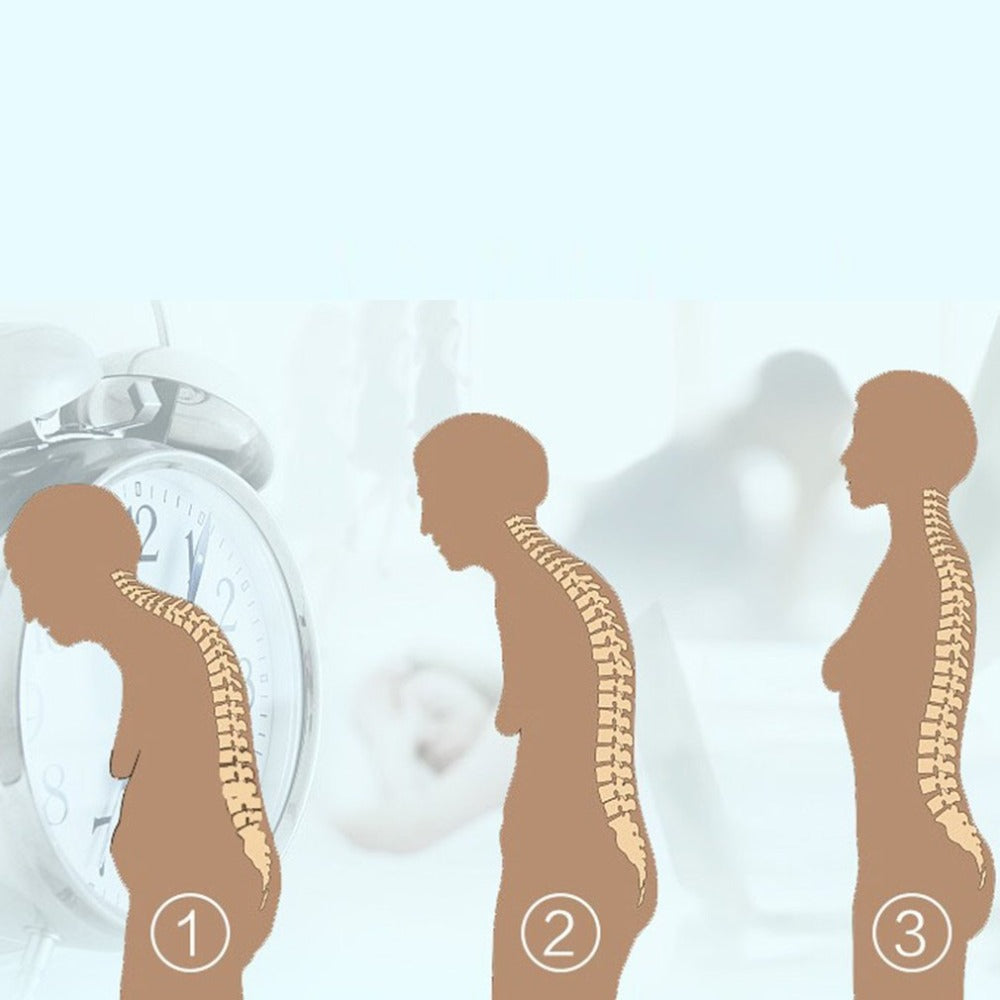 Posture corrector support diagram showing back alignment with brace