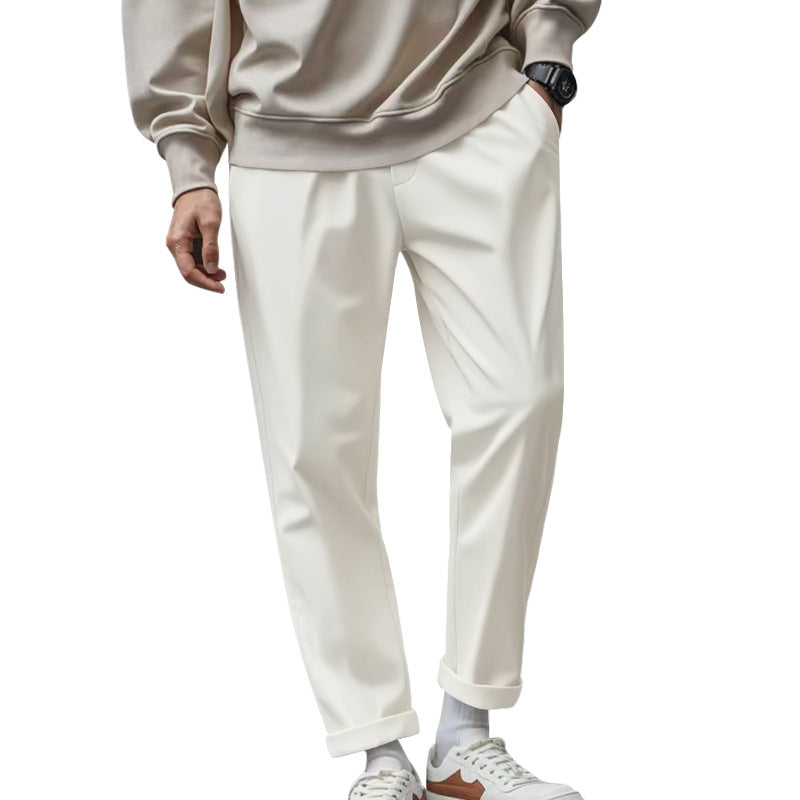Men's casual trousers with pockets, loose fit, drawstring waist, light cream color