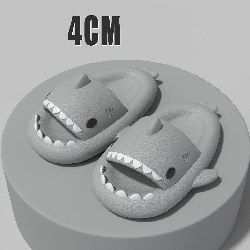 Cartoon shark slippers in grey with thick sole, open-toe slip-on shark face