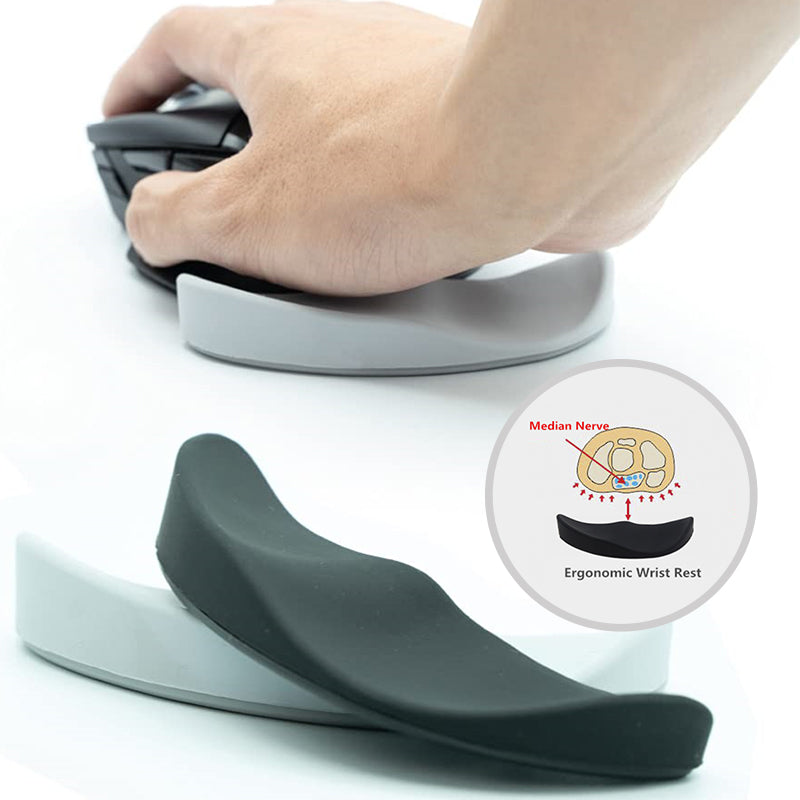 Ergonomic mouse wrist rest, black and gray curved silicone support pads