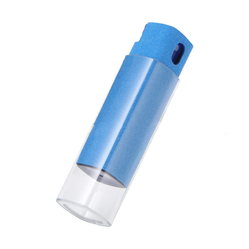 Blue microfiber screen cleaner cylinder with clear bottom base and top hole