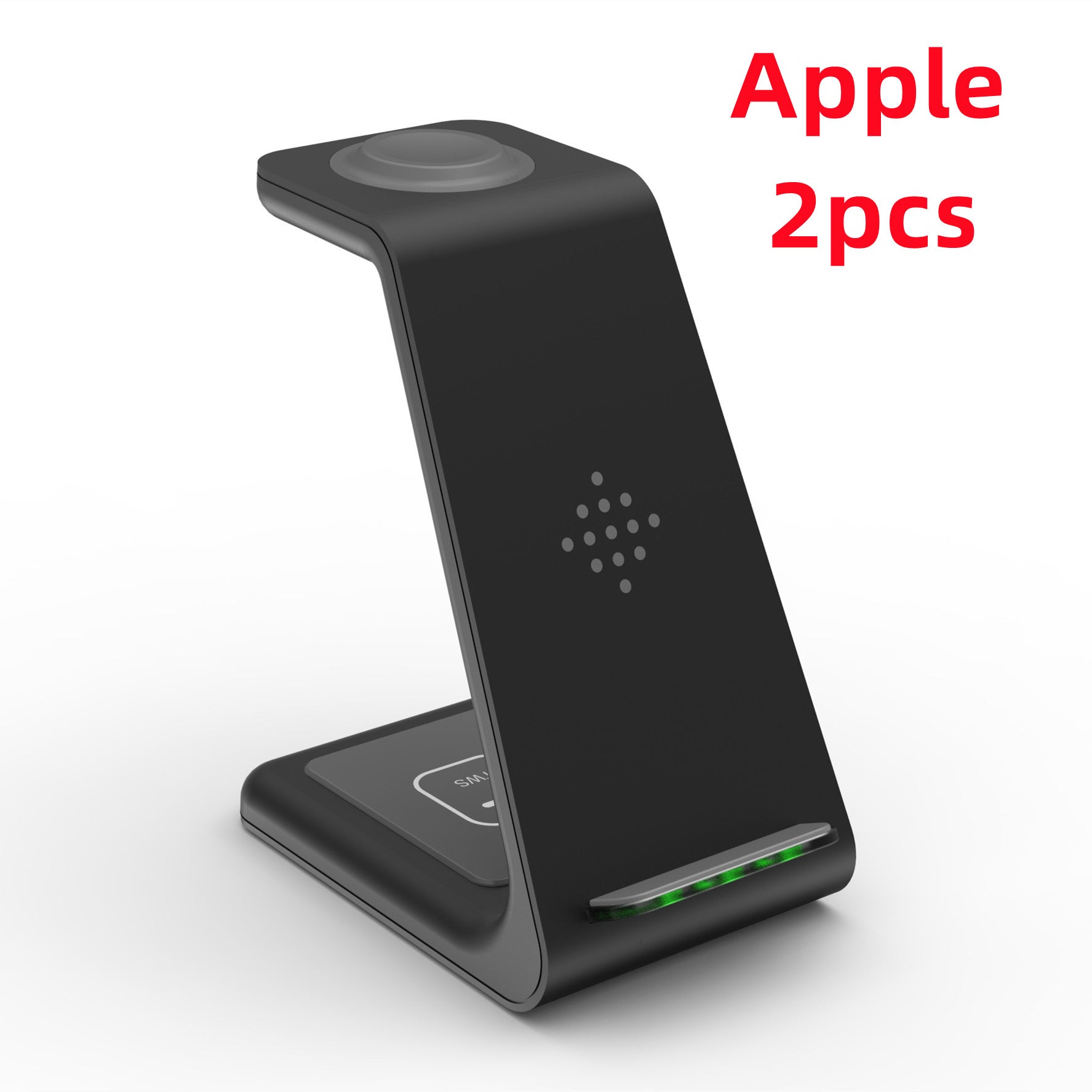 Wireless charging stand dock, black vertical phone cradle with glowing base lights
