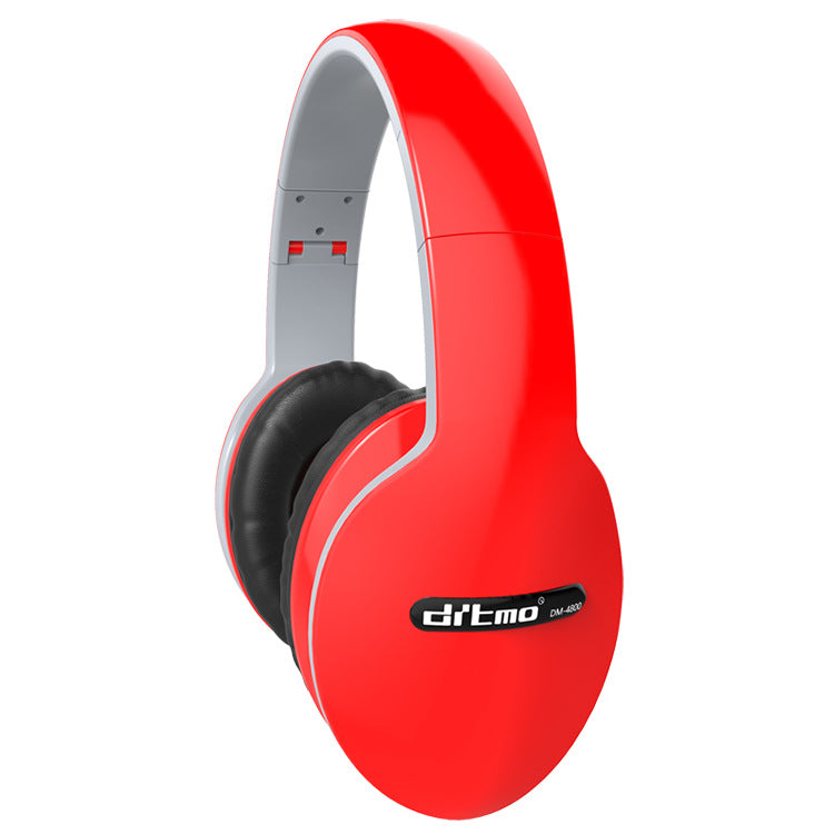 Red wired gaming headset with padded over-ear cups and light-colored inner band
