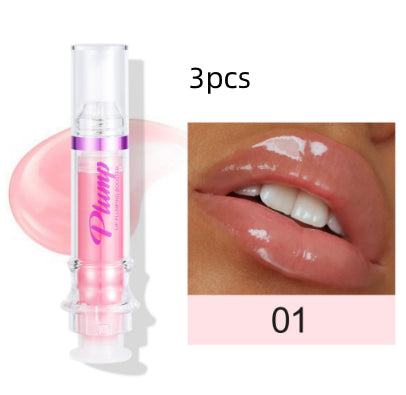 Lip glass liquid lipstick shade 01, 3pcs set, clear tube with glossy pink lip