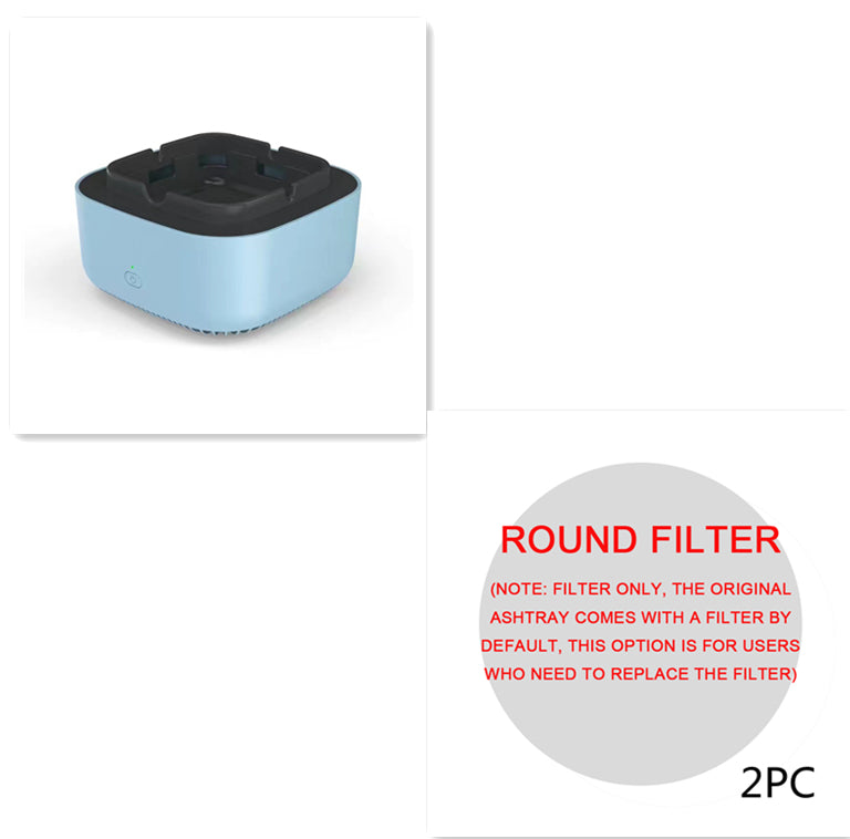 Car ashtray purifier with round filter, 2 pack; light blue base with black top