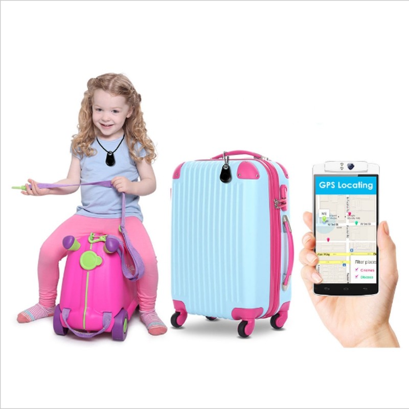Bluetooth anti-lost key finder fob attached to a kids backpack, pink.