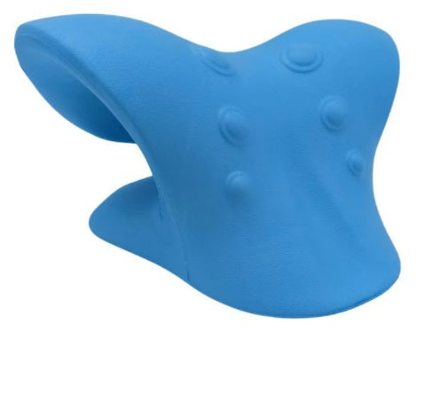 Blue textured neck massage pad with a contoured, flexible shape