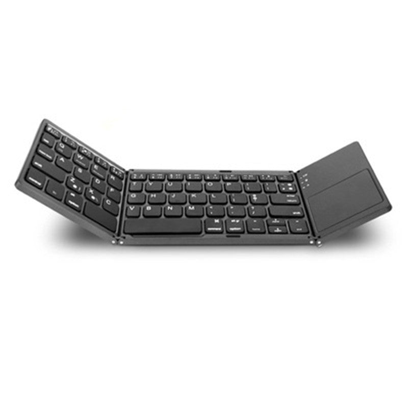Folded Bluetooth keyboard, black keys with dark stand panel