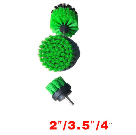 Electric drill brush set with green scrub pads and small bristle head