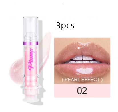 Lip glass liquid lipstick shade 02, 3pcs set, clear tube with pearly pink lip