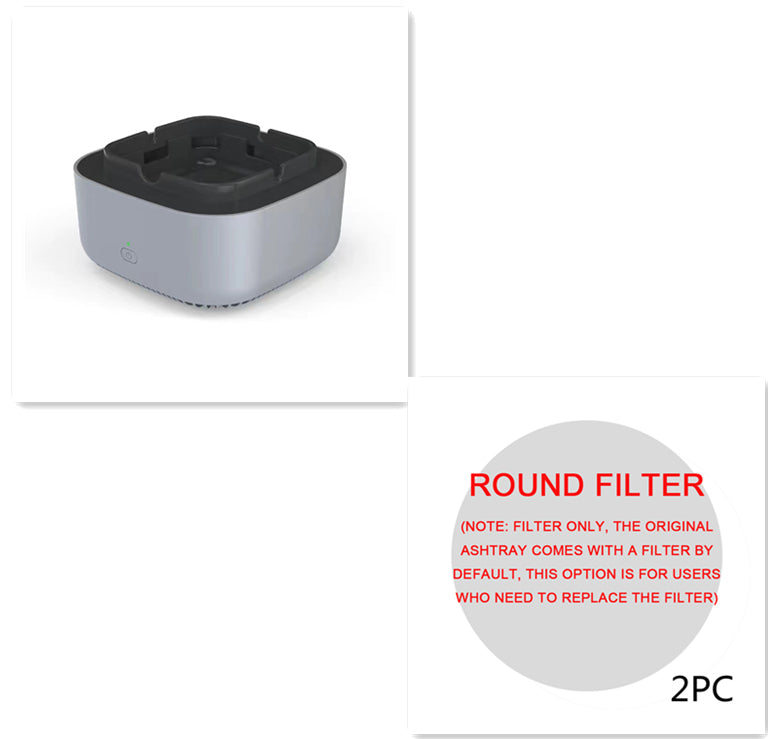 Car ashtray purifier with round filter, 2 pack; gray base with black top