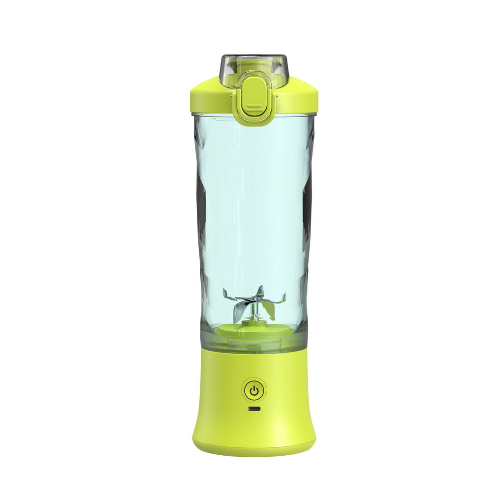 Portable blender juicer, clear cup with lime green base and lime lid