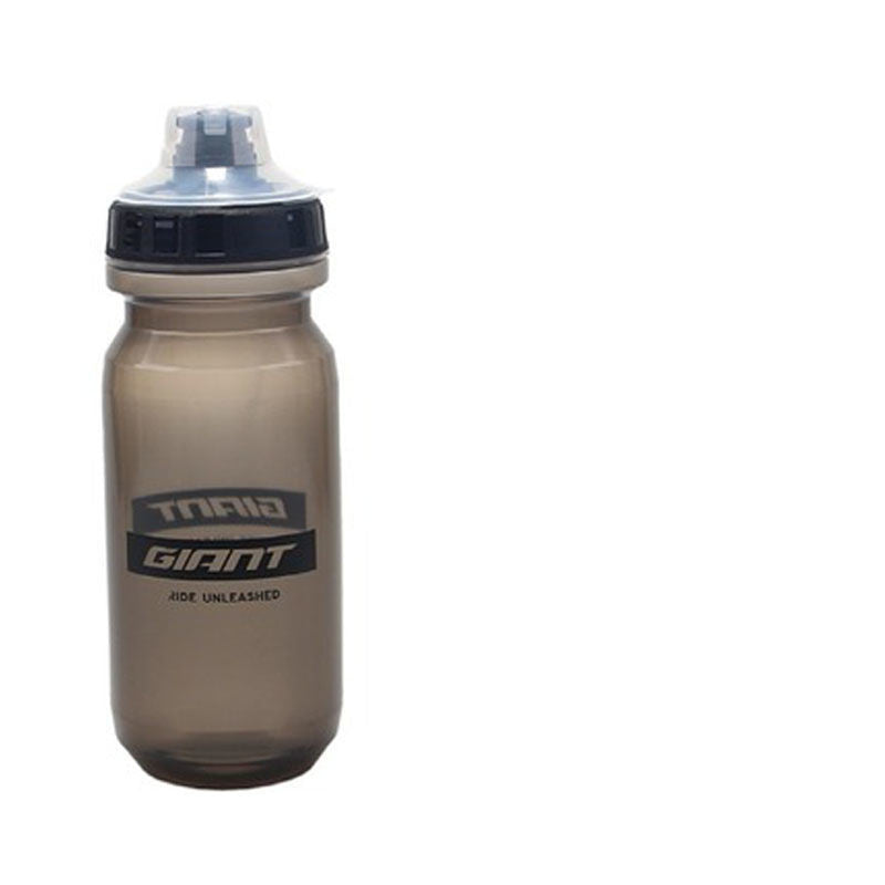 Bronze cycling water bottle with black flip-top cap and logo label