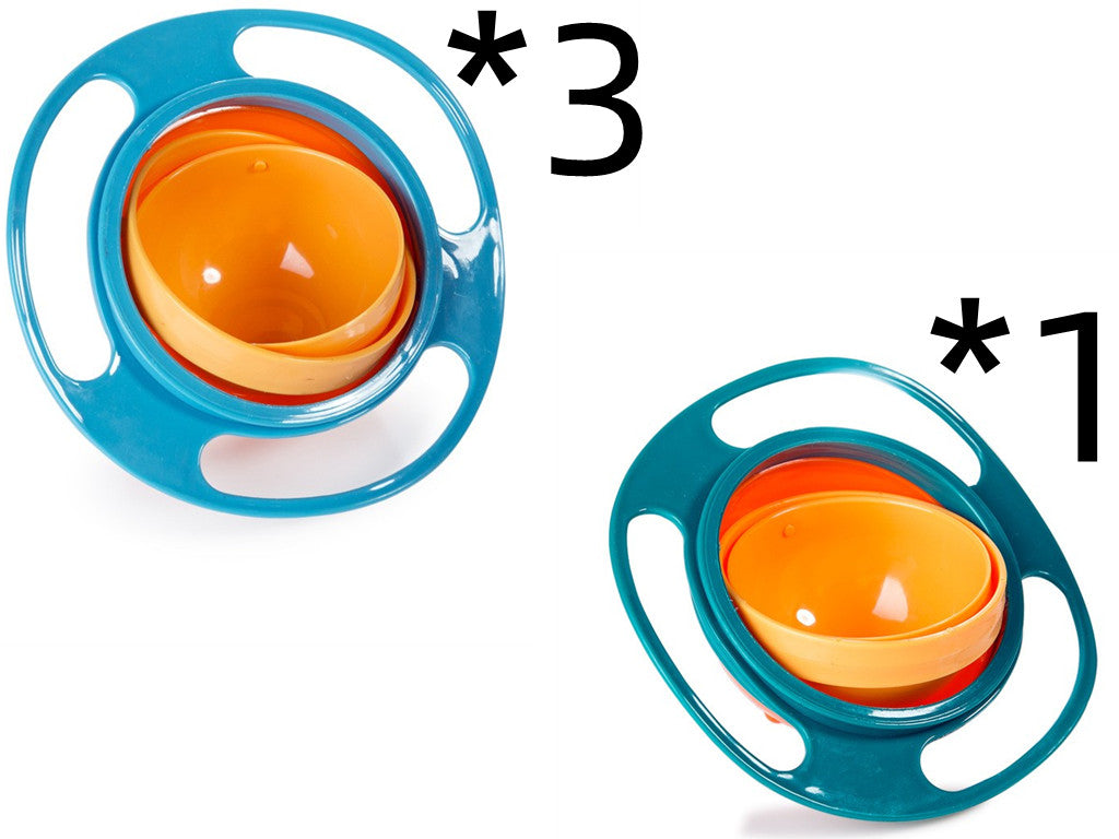 Set of two teal rotating spill-proof bowl dishes with orange inner bowls.