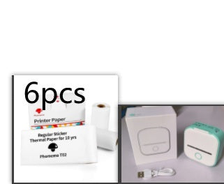 Portable mini thermal label printer with printer paper roll set, white device and rolls