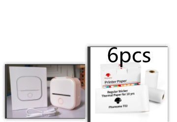 Mini thermal label printer set with 6pcs thermal paper, white/pink printer