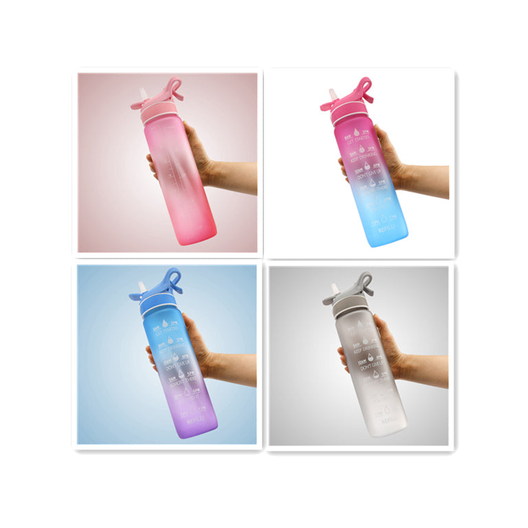 Water bottle set with straw, pink and blue, printed schedule