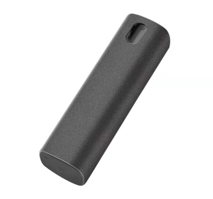 Gray microfiber screen cleaner spray bottle with built-in cloth body