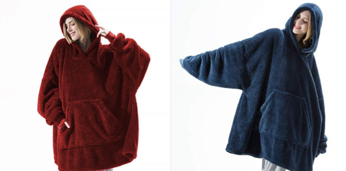 Fleece hoodie sweatshirt with hood and kangaroo pocket in burgundy and navy blue