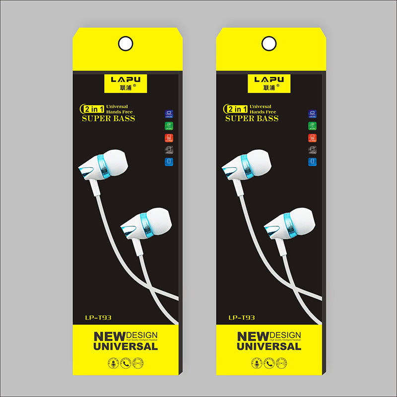 Wired in-ear headphones retail box set with universal super bass, two packages
