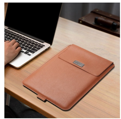 Brown laptop sleeve case with magnetic front flap pocket