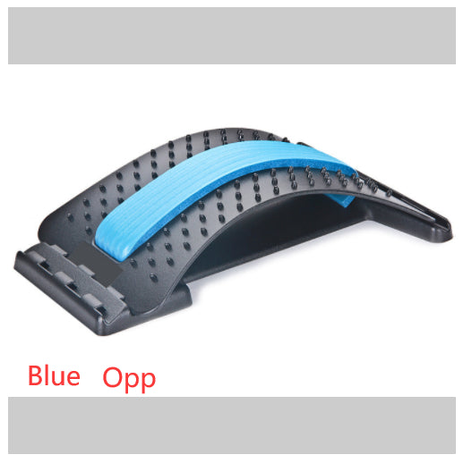 Lumbar traction waist brace with blue support pad on perforated black backing