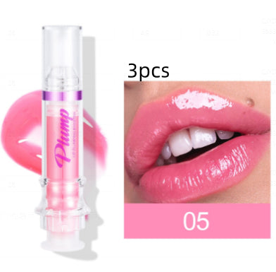 Lip glass liquid lipstick shade 05, 3pcs set, clear tube with glossy pink lip