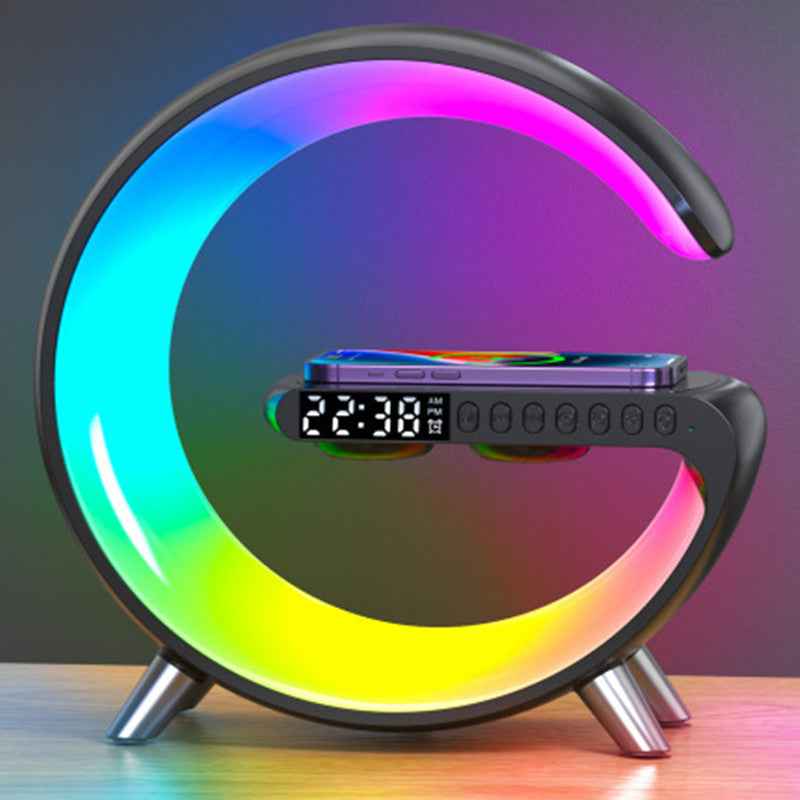 U-shaped LED speaker lamp, dark body with neon rainbow LED arc light
