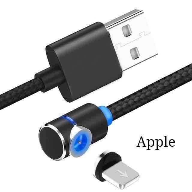 Black braided magnetic charging cable with USB-A plug and Apple Lightning tip
