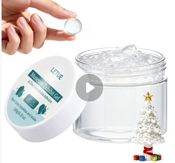 Traceless display adhesive glue bottle and open container with small Christmas tree