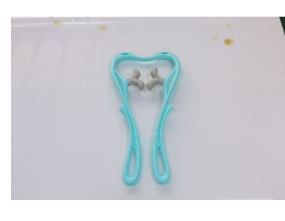 Blue U-shaped neck massage roller tool with two rounded roller pads