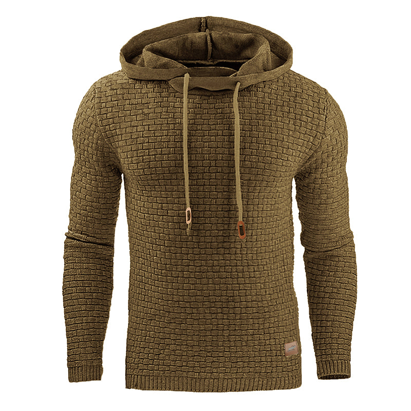 Men's textured hoodie in brown, drawstring hood and front pocket