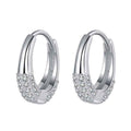 Sterling silver oval hoop earrings with zircon pavé oval cluster, front view pair