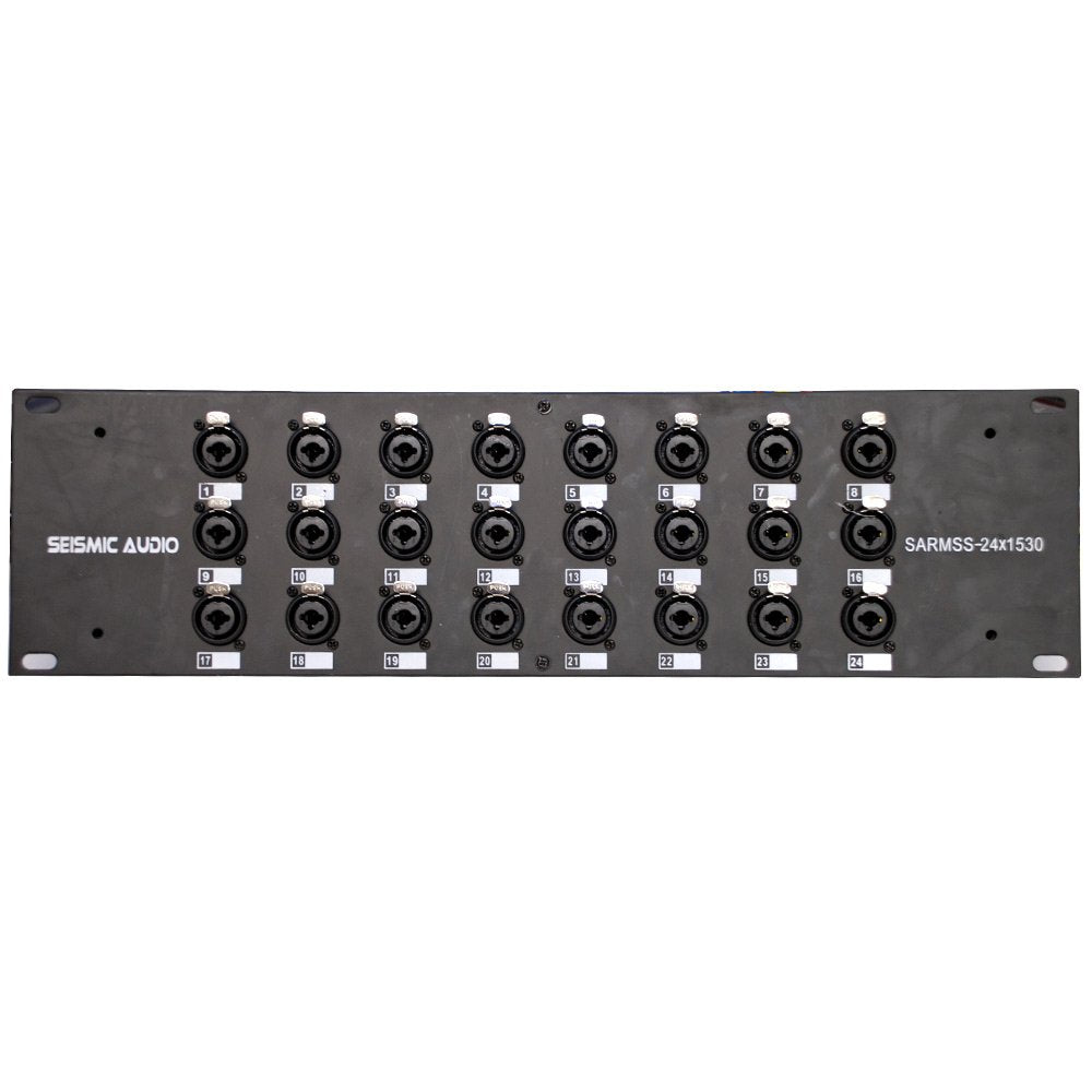 Rack-mount XLR/TRS splitter snake cable faceplate with 16 combo jacks