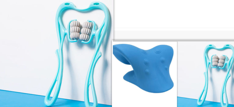 Swan-style blue neck massager with arched frame and small roller beads