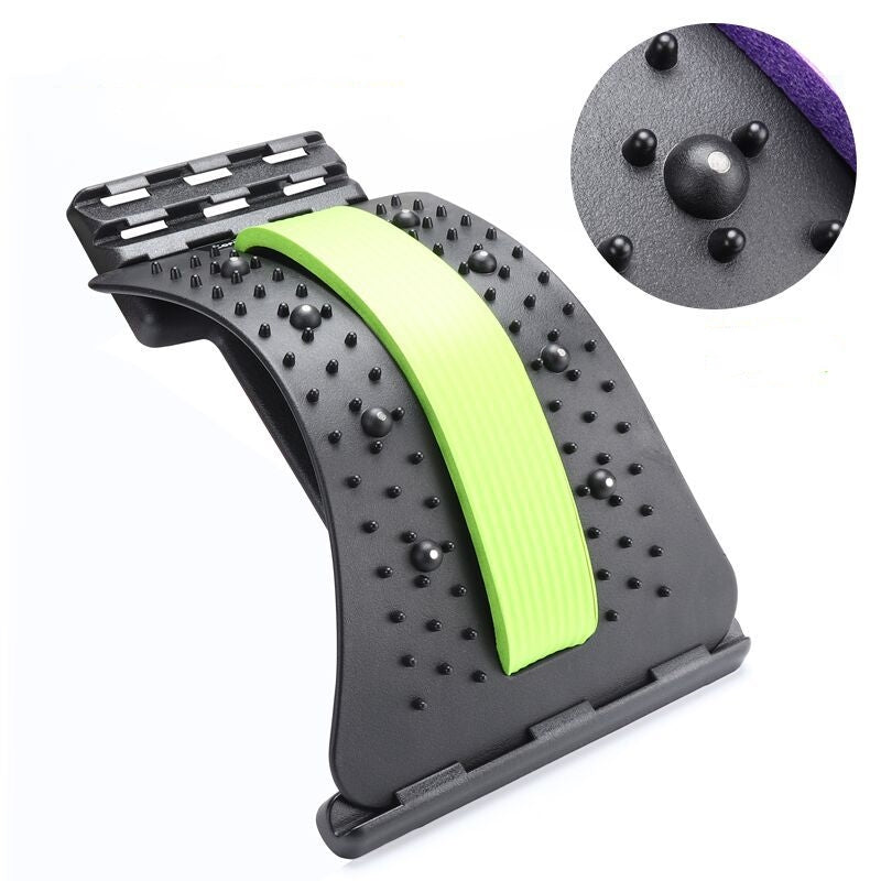 Lumbar traction waist brace, dark gray with neon green support band and studded surface
